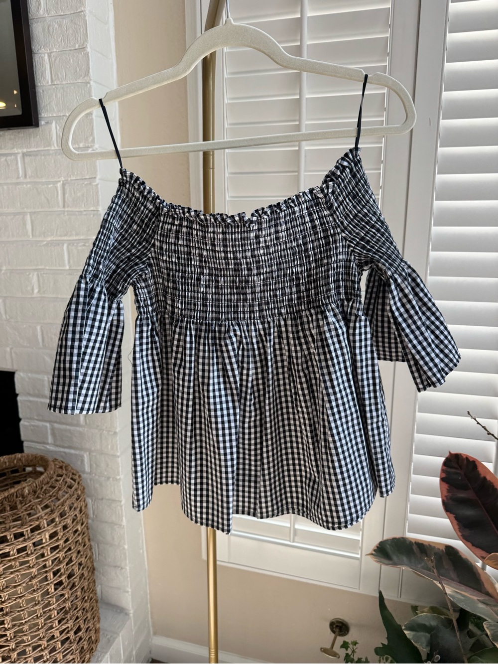BB Dakota Before Sunset Gingham Off-The-Shoulder Crop Top